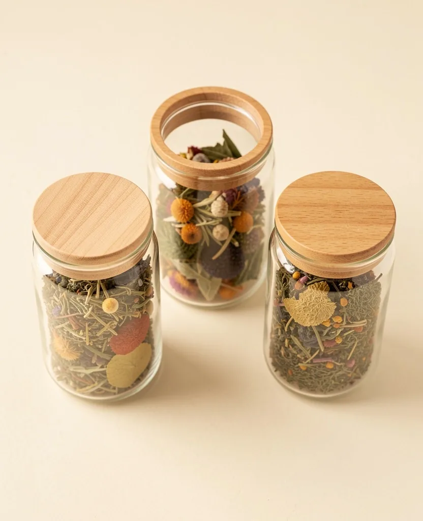  Barattoli di vetro con ingredienti botanici per tè cheto