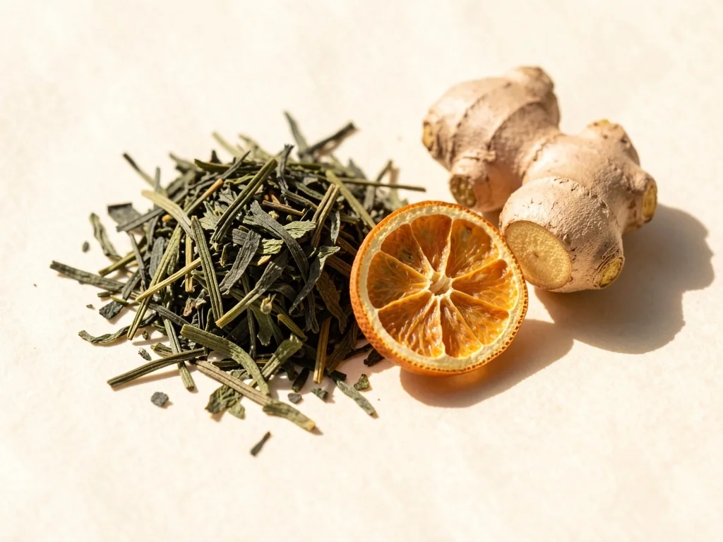 Ingredienti botanici secchi del tè su superficie in pergamena